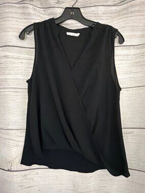 Lush Black Sleeveless Surplice Top Womens S